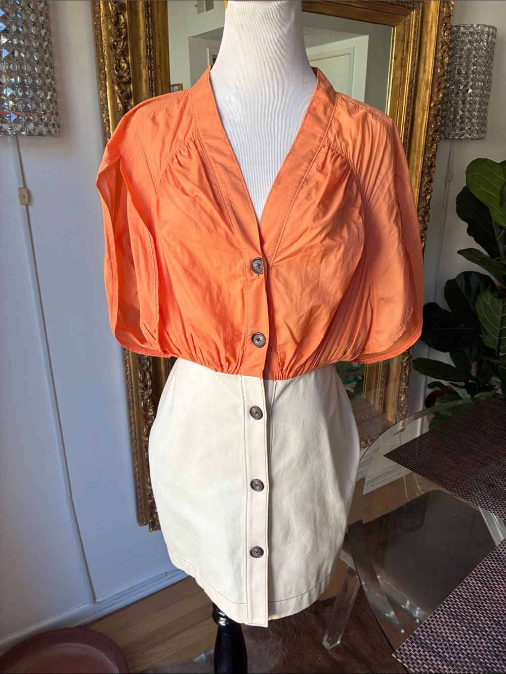 Regina pyo Women’s Short-Sleeve Button Front Top in Bright Orange medium